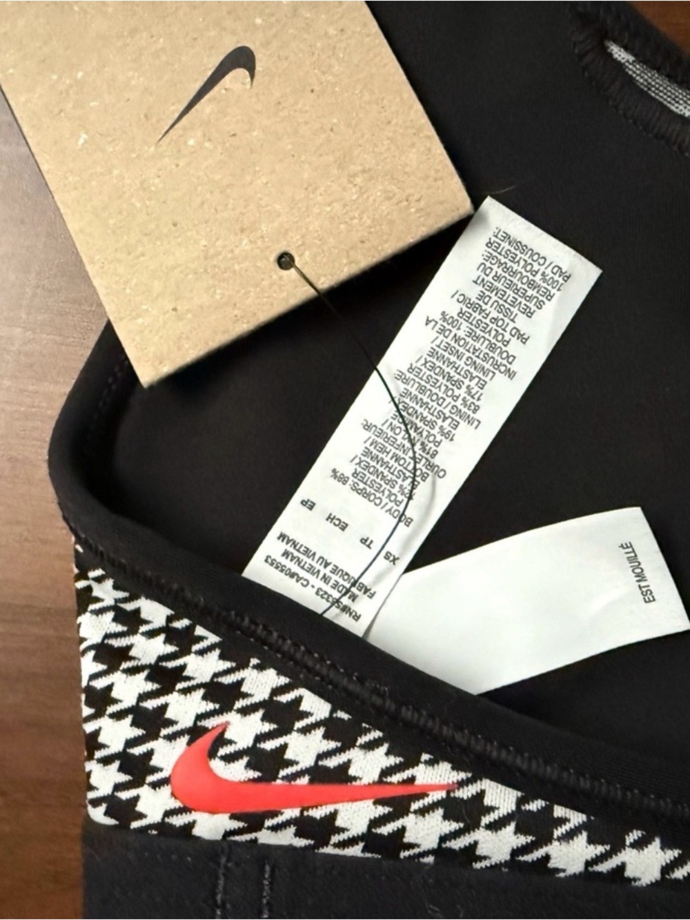 Nike Black & White Houndstooth Adjustable-Strap Sports Bra - Picture 4 of 5